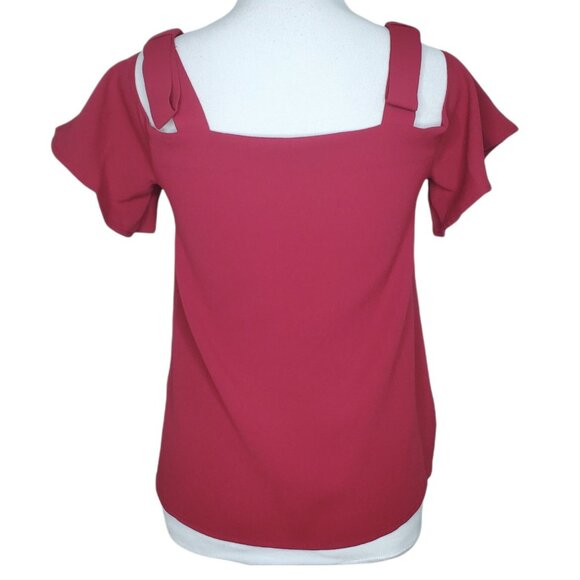 Ann Taylor Petite Womens Blouse Size XS Cold Shoulder Flare Sleeves Maroon XSP - Picture 6 of 10